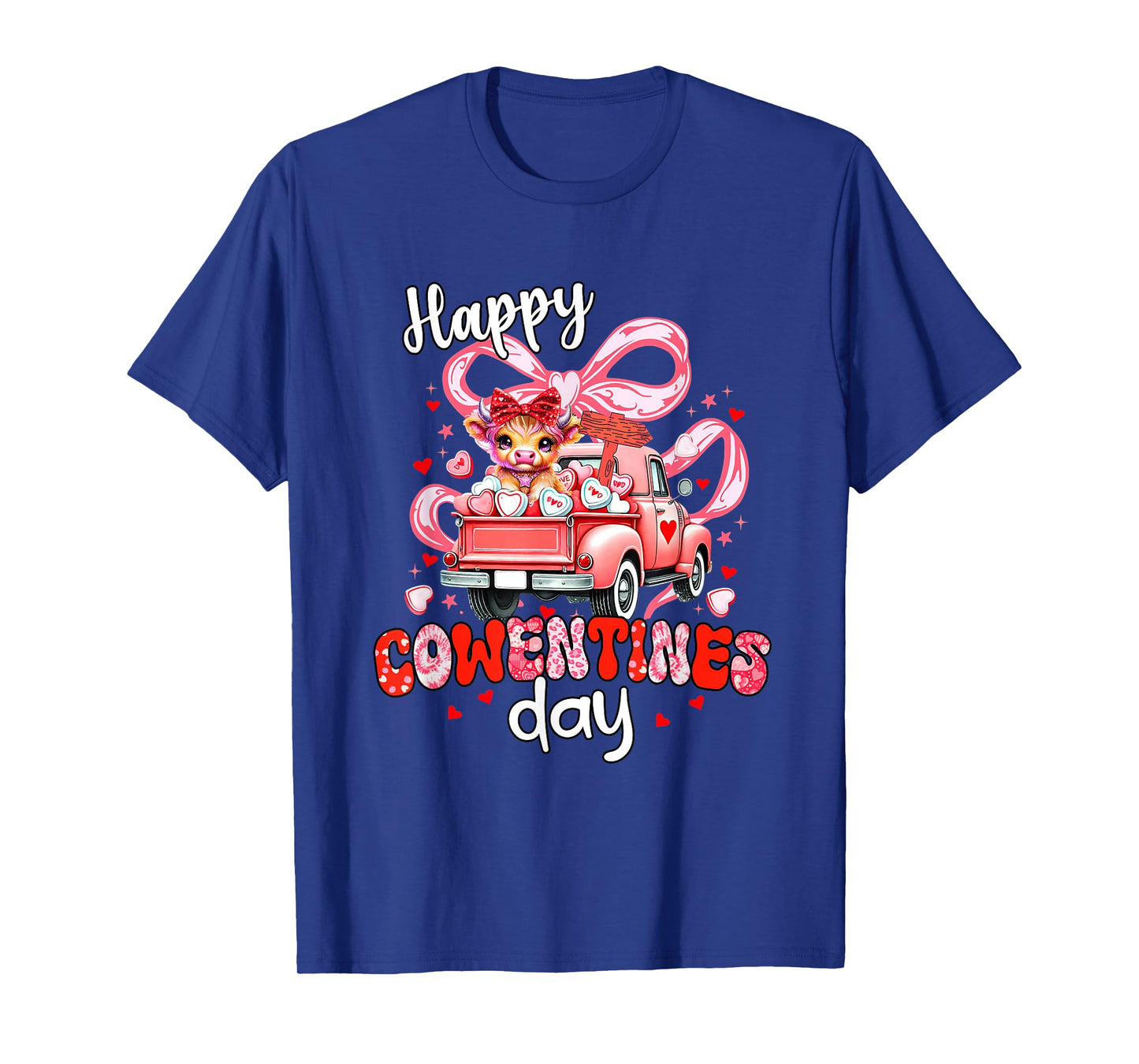 Happy Cowentine’s Day Cute Highland Cow Valentine Truck Bow T-Shirt
