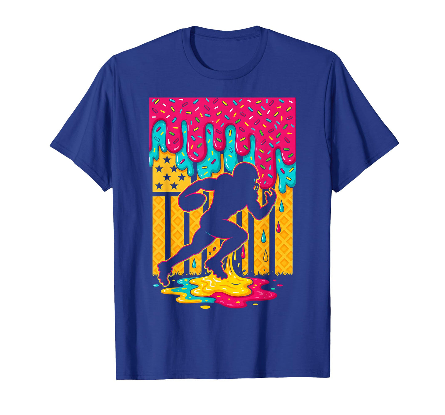 Football Ice Cream Drip Boys Football Player American Flag T-Shirt