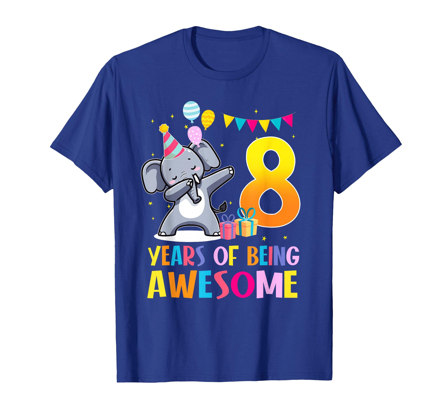 8 Years of Being Awesome Dabbing Elephant Birthday 8th T-Shirt
