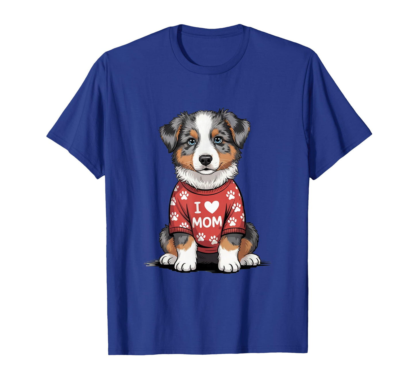 Womens I Love Mom Australian Shepherd T-Shirt Aussie Dog Mom T-Shirt