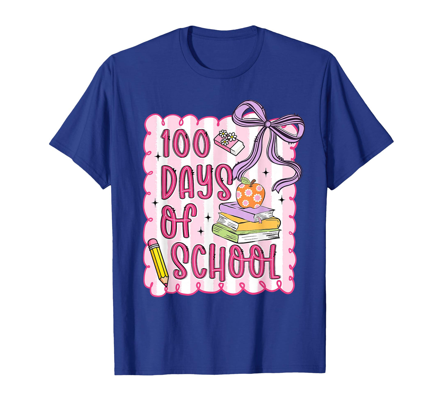 Preppy 100 Days of School Coquette Bow Pencil Teacher Girl T-Shirt