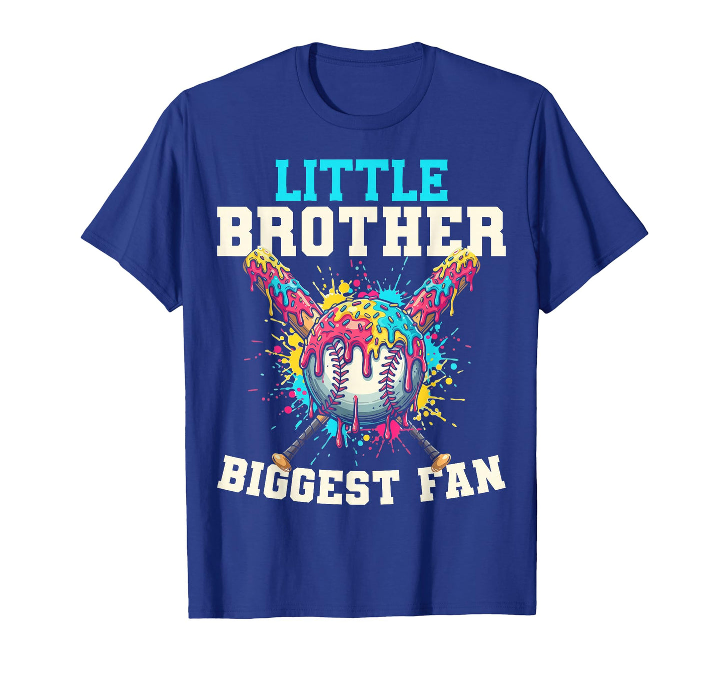 Little Brother Biggest Fan Baseball Cream Drip Crossed Bats T-Shirt