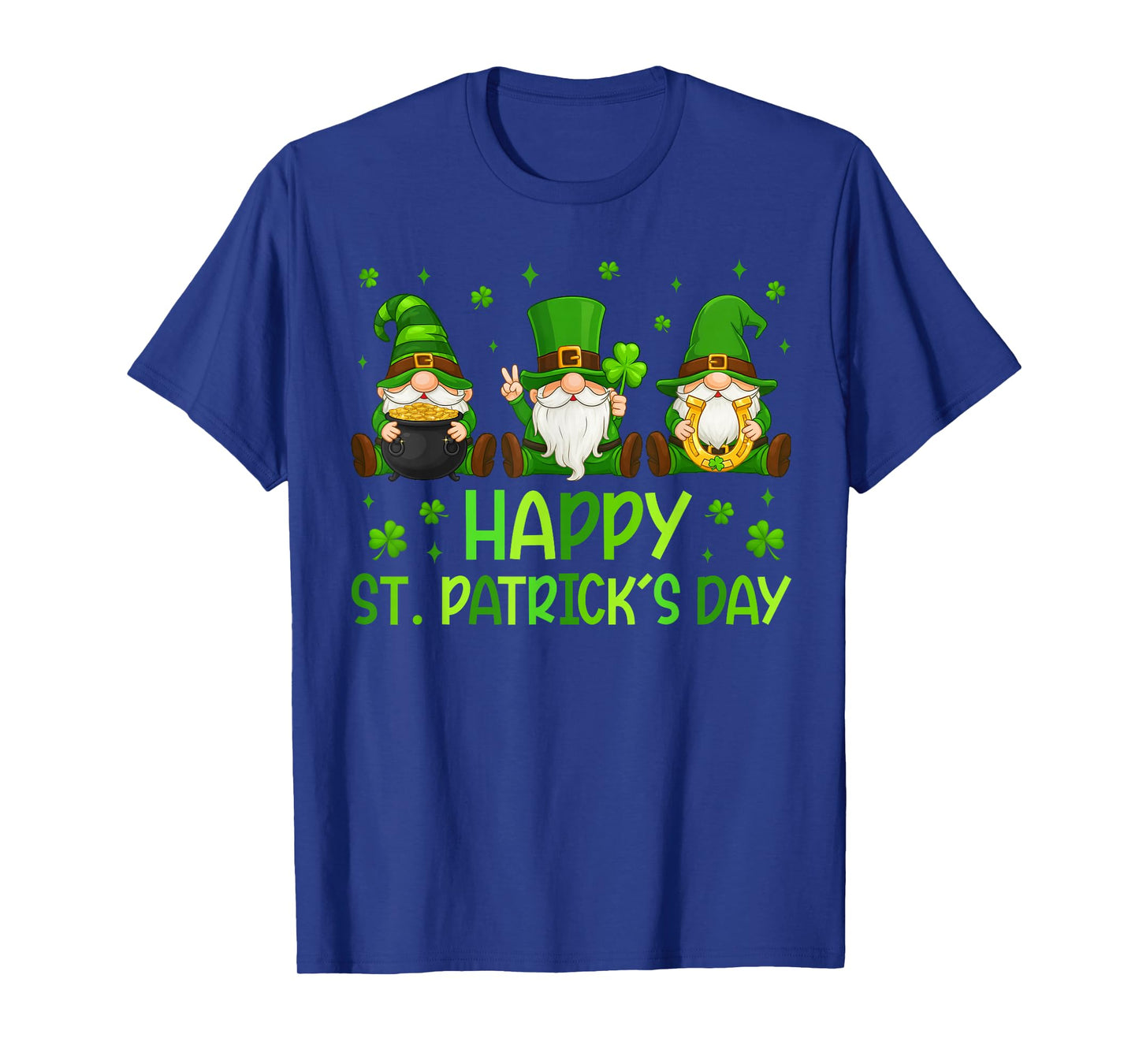 Three Gnomes Holding Shamrock Happy St Patrick's Day Women T-Shirt