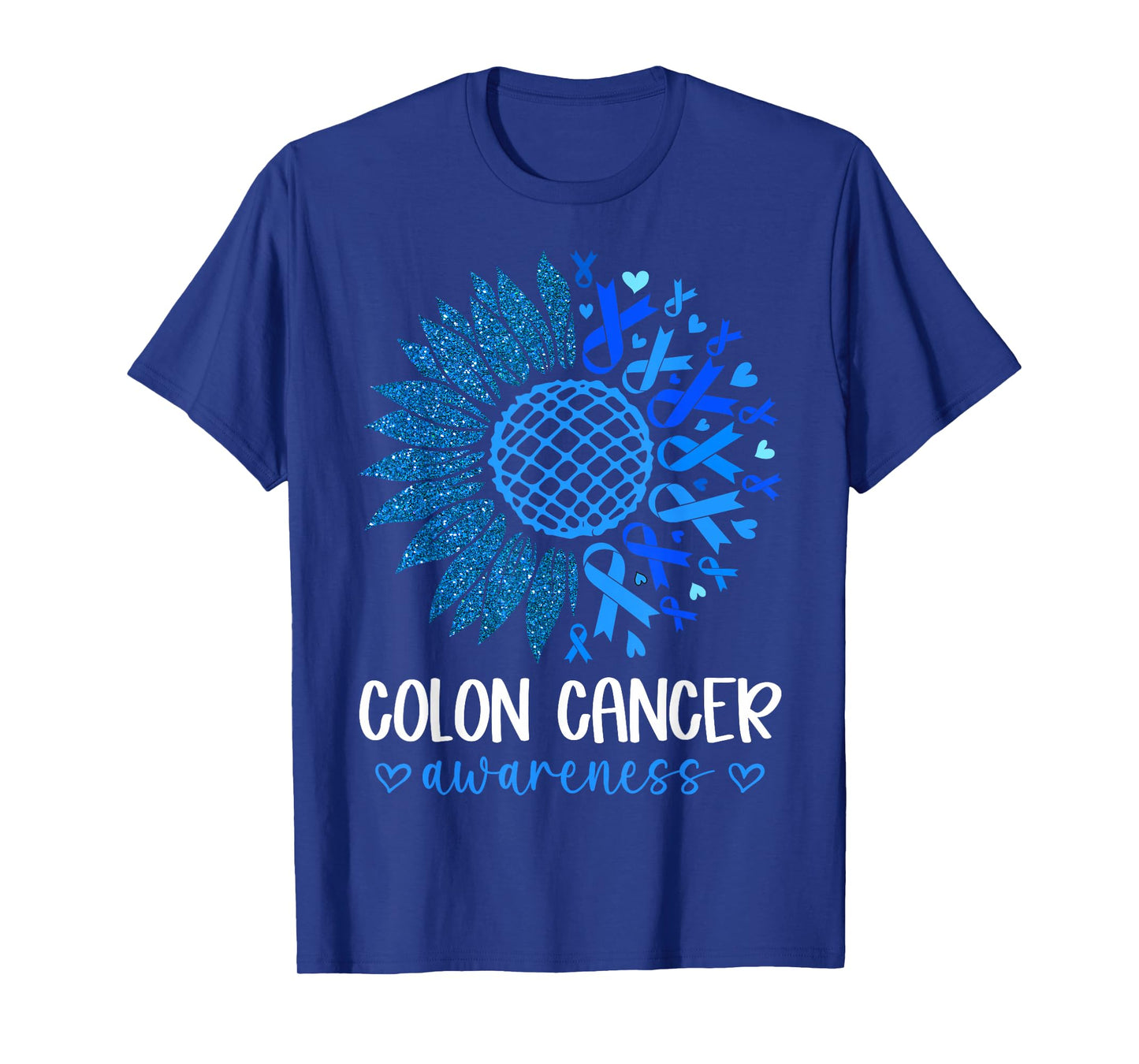 Blue Ribbon Sunflower Colorectal Colon Cancer Awareness T-Shirt