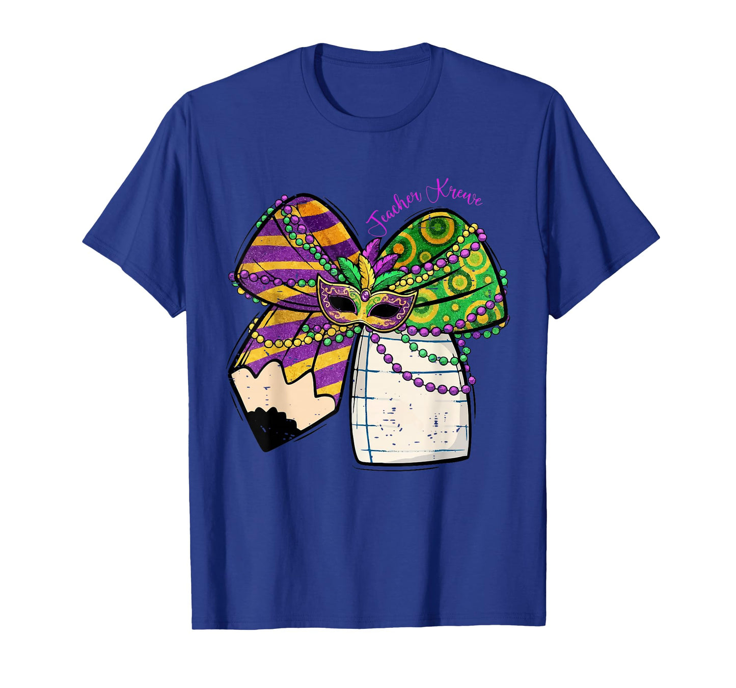 Coquette Bow Pencil Mask Beads Mardi Gras Teacher Krewe Cute T-Shirt
