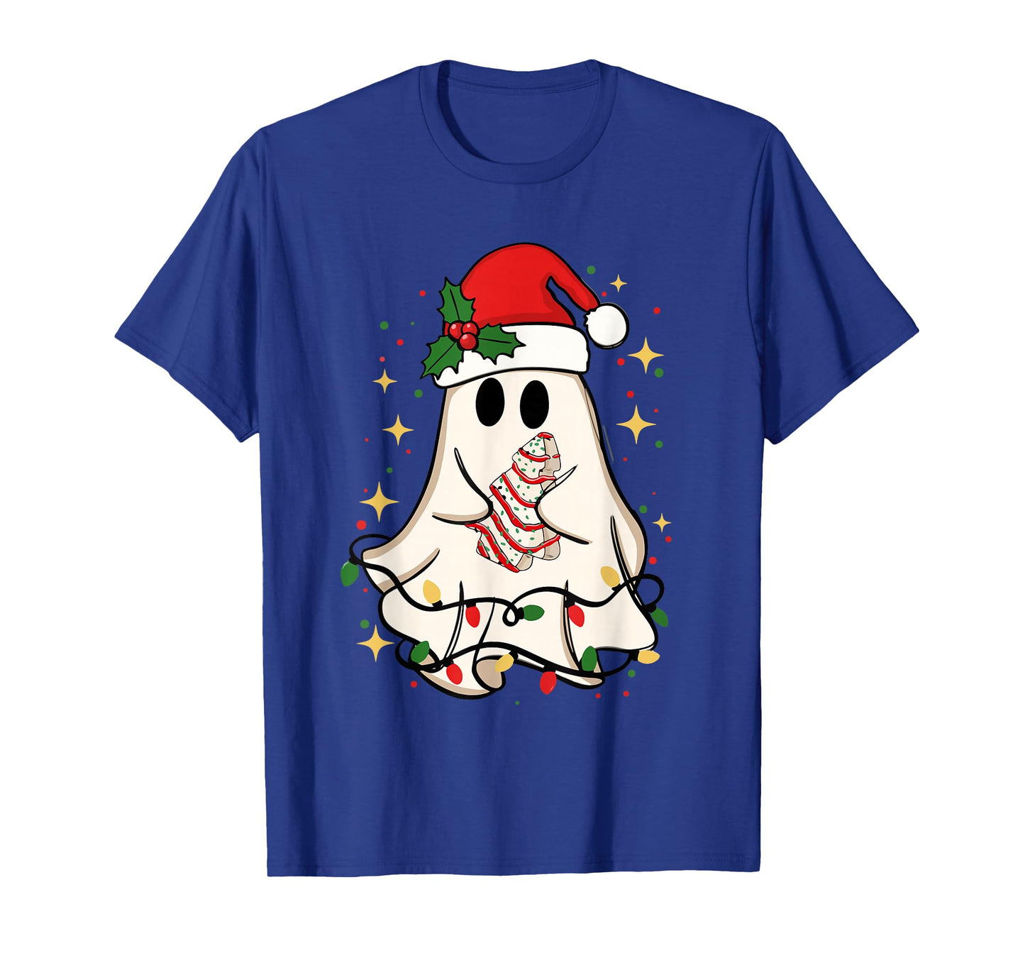 Cute Ghost Lights Tree Cake Merry Christmas Funny Xmas T-Shirt