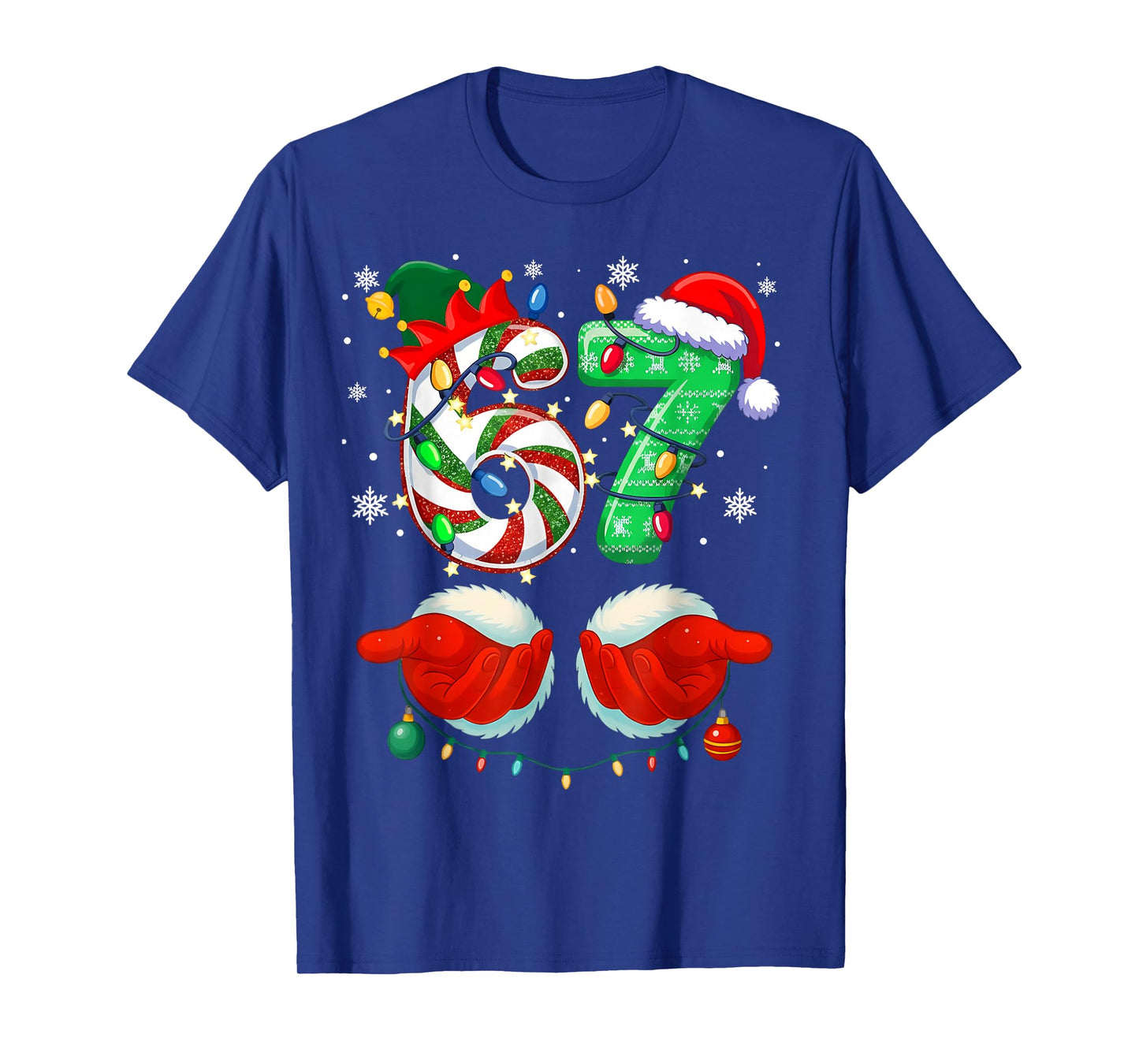 Six Seven 6 7 Meme Christmas Xmas Funny Elf 67 Kids Teens T-Shirt