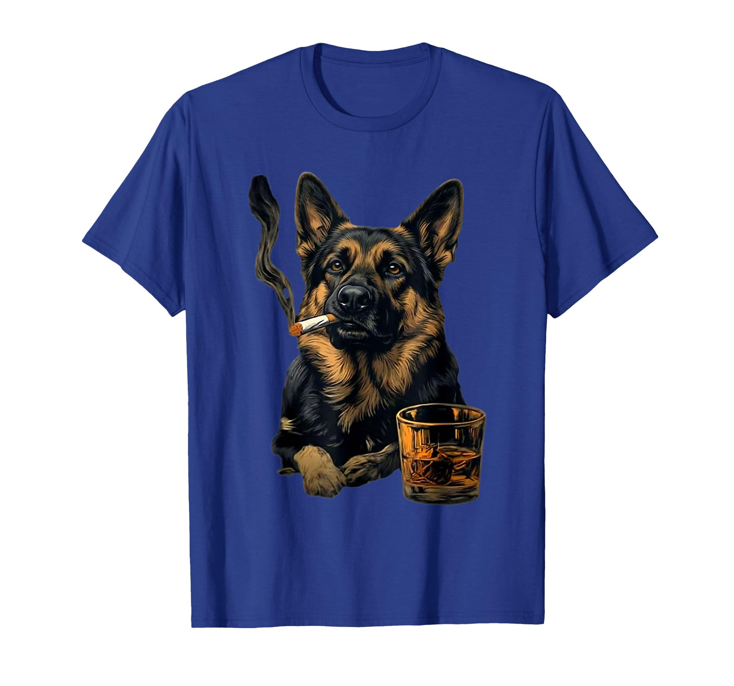 German Shepherd Dog Smoking Cigarette Whisky Lover Funny Dog T-Shirt