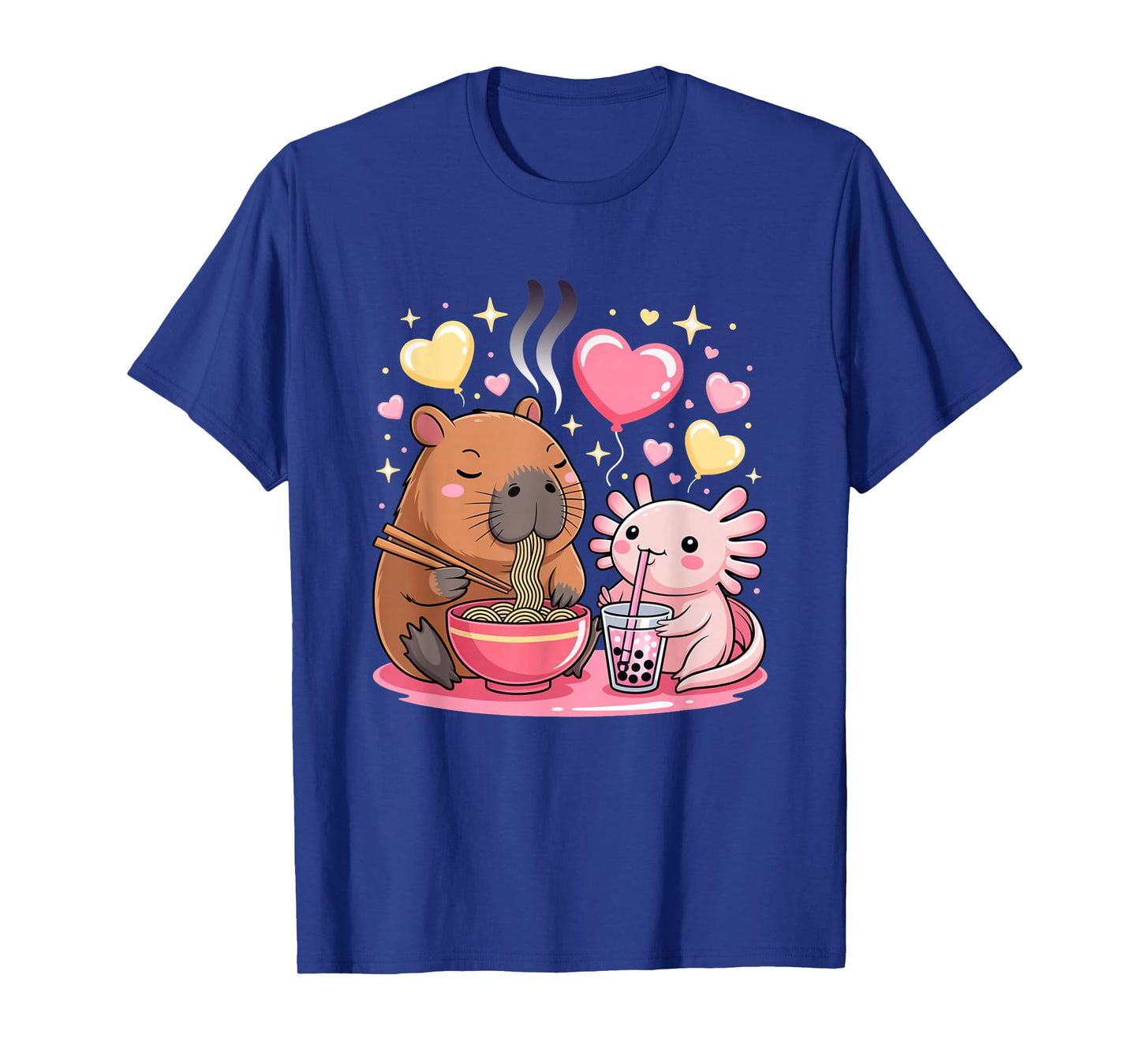 Capybara Eating Ramen Axolotl Boba Tea Funny Kids Boys Girls T-Shirt
