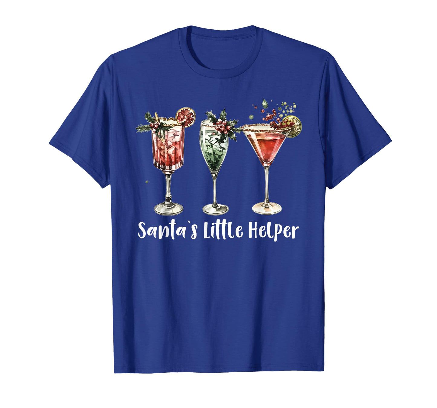 Retro Funny Santa's Little Helper Martini Merry Christmas T-Shirt
