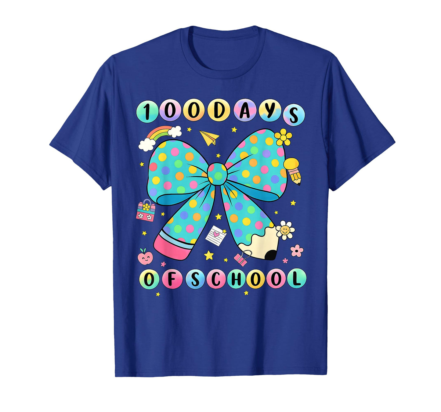 100th Day of School Pencil Dot Coquette Bow Teacher Girls T-Shirt