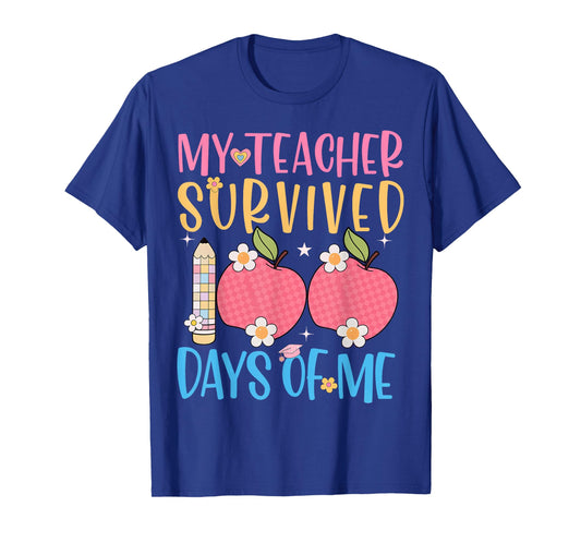 100th Day My Teacher Survived 100 Days of Me Girls Boys Kids T-Shirt