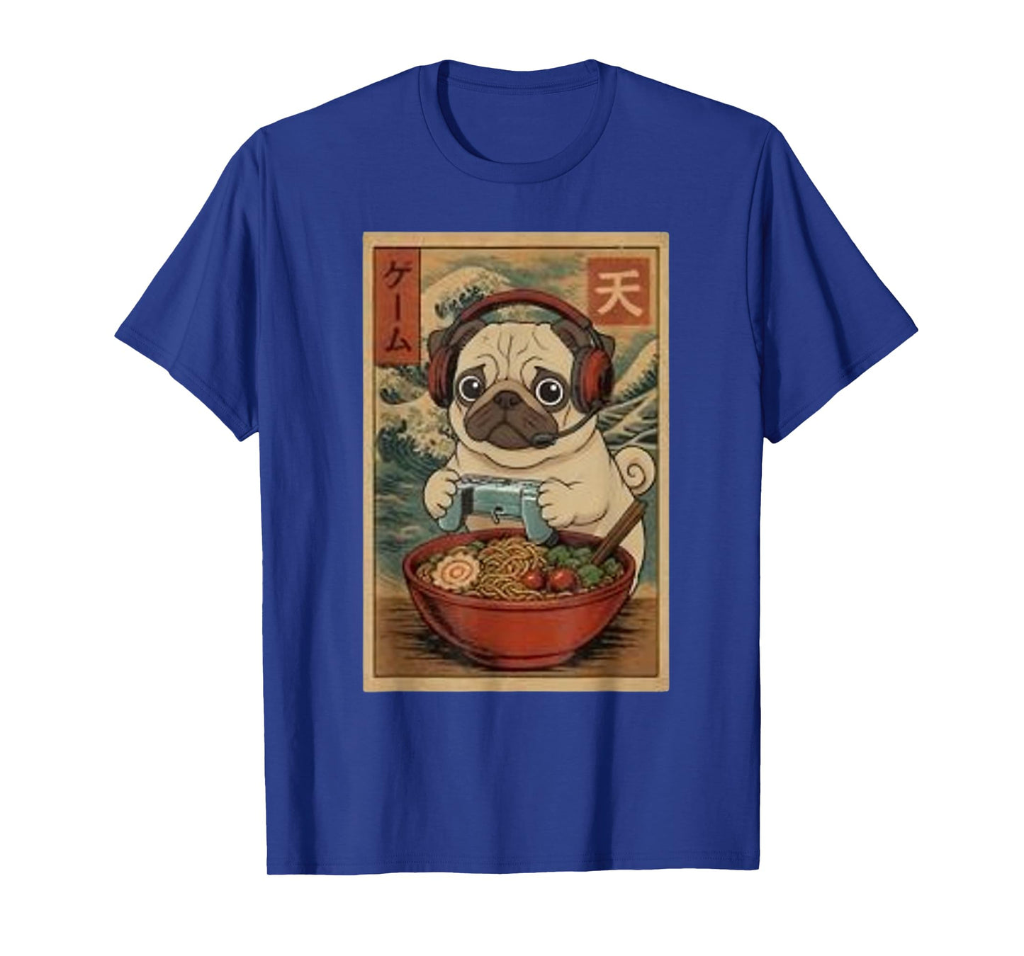 Gamer Pug Funny Ramen Retro Japanese Pug Gaming T-Shirt