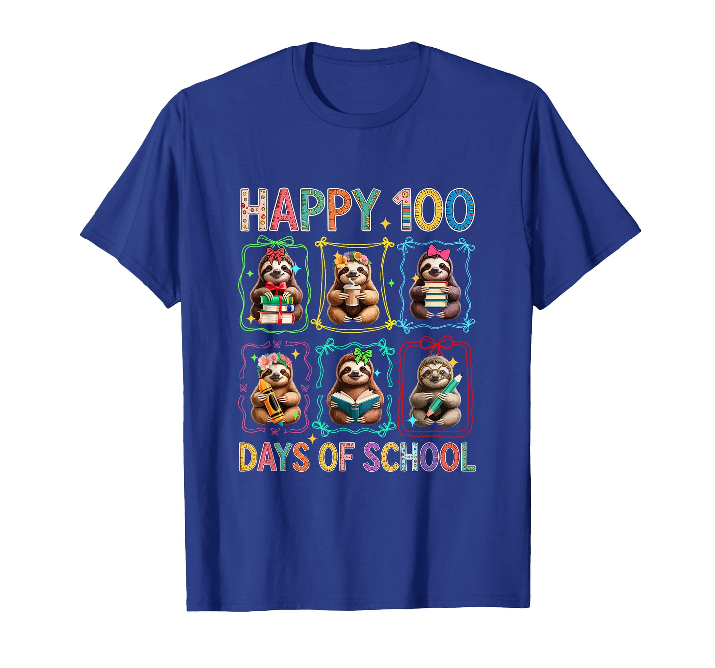 Happy 100 Days of School Colorful Group Sloths Students Kids T-Shirt