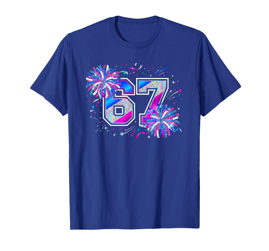 Number 67 Meme Cheer Pep Rallies Pompom Funny Six Seven T-Shirt