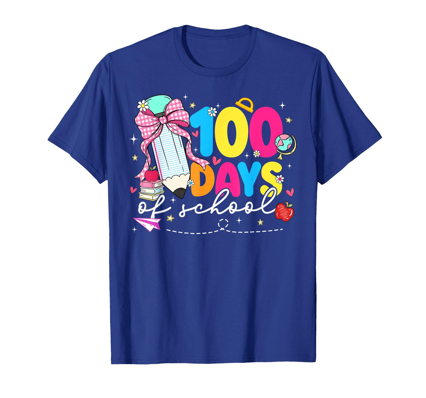 100 Days of School Girl Women Teacher Coquette Pencil Bow T-Shirt