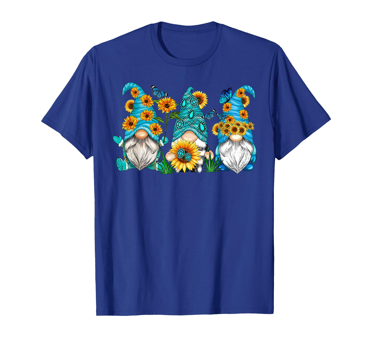 Cute Gnomes With Sunflower Butterfly Gardeners Summer Floral T-Shirt