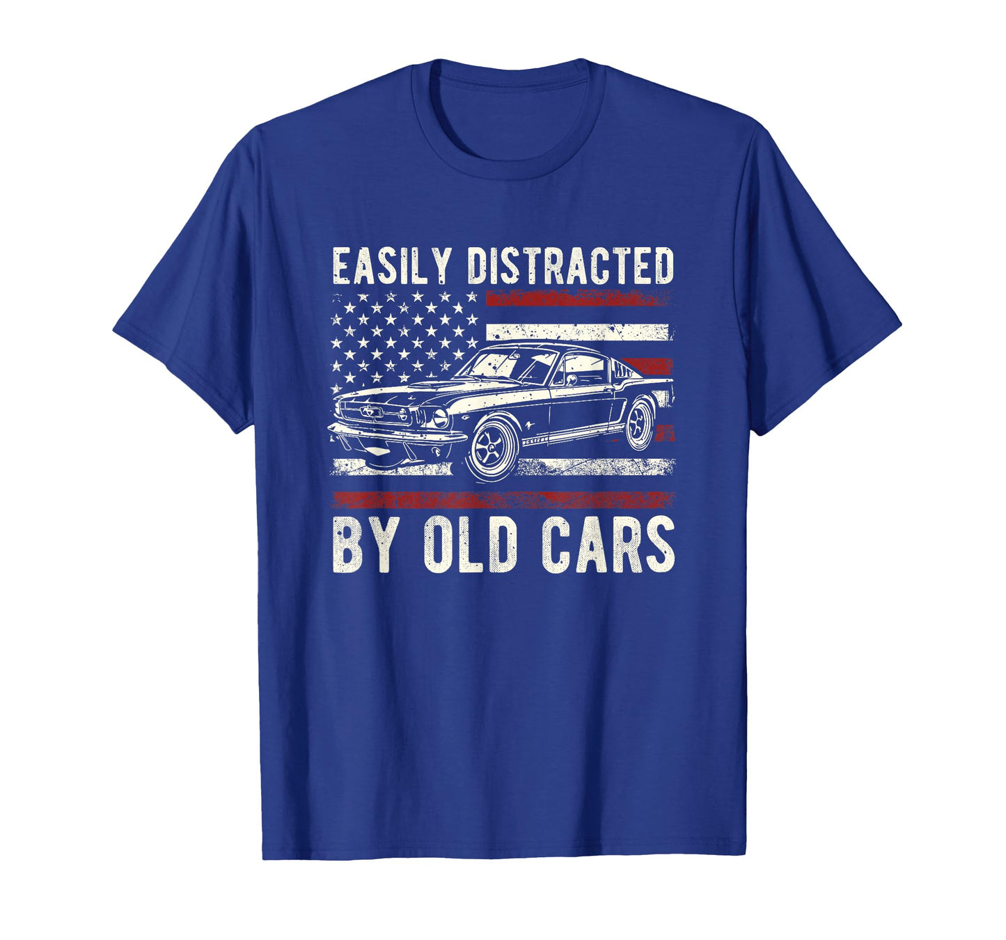 Easily Distracted by Old Cars Classic Vintage American Flag T-Shirt