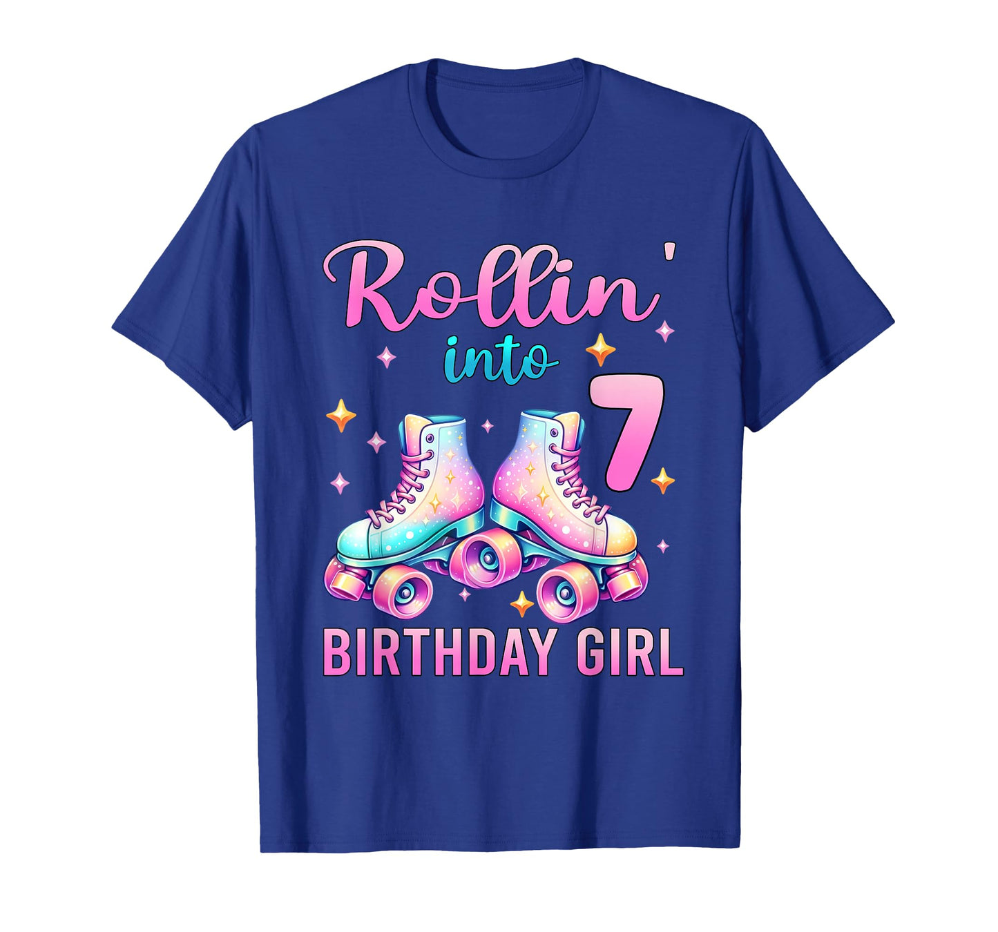 Rollin' Into 7 Roller Skate 7th Birthday Girl Roller Skating T-Shirt