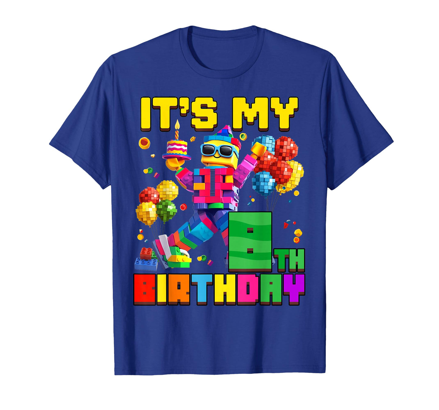 Its My 8th Eighth Birthday Building Brick 8 Years Old Boys T-Shirt