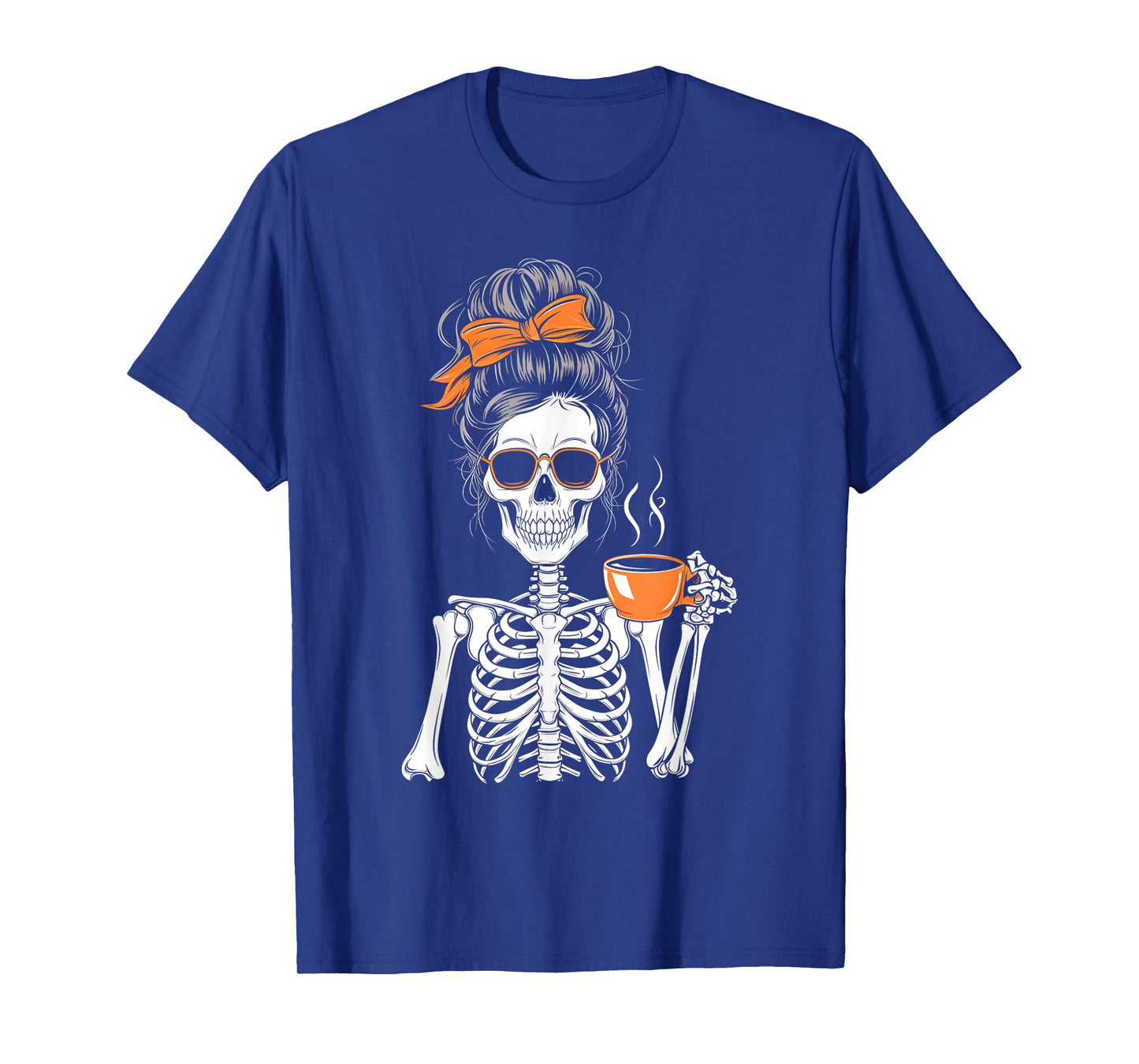 Halloween Skeleton Messy Bun Coffee Funny Costume Mom Women T-Shirt