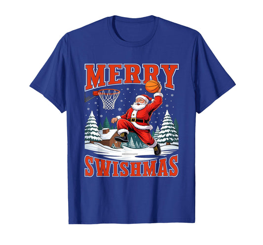 Merry Swishmas Santa Playing Basketball Christmas Boys Men T-Shirt