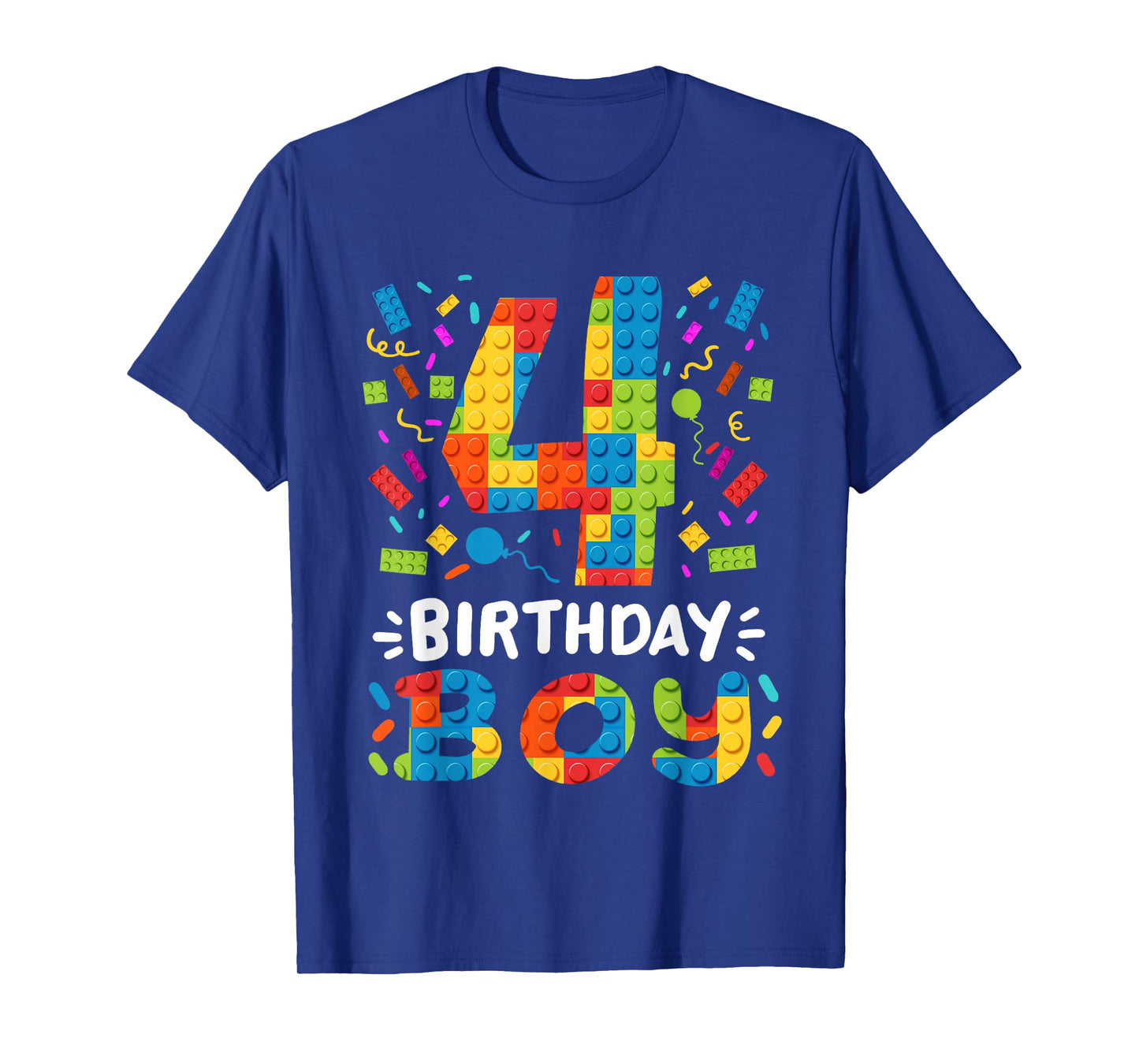 Kids 4 Years Old Building Blocks Builder 4th Birthday Boys T-Shirt