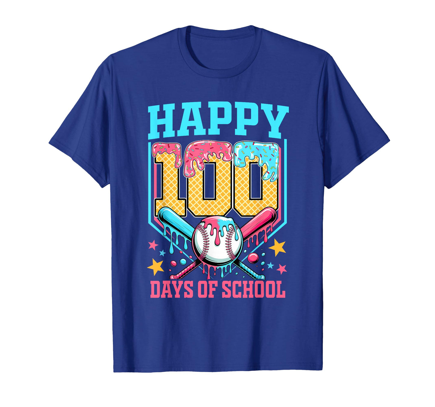 100 Days of School Kids Baseball Drip 100th Day of School T-Shirt
