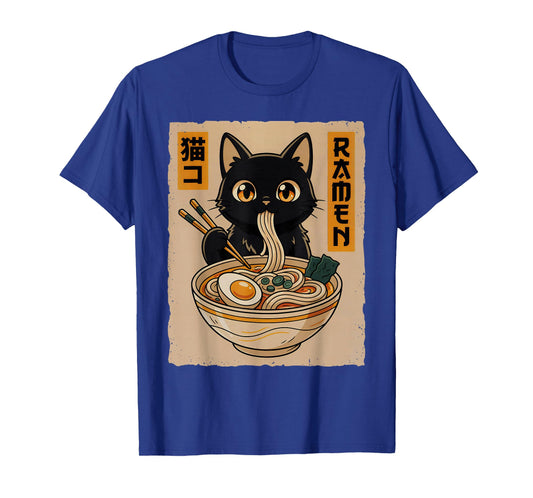 Funny Kawaii Anime Cat Eating Ramen Noodles Bowl Cat Lover T-Shirt