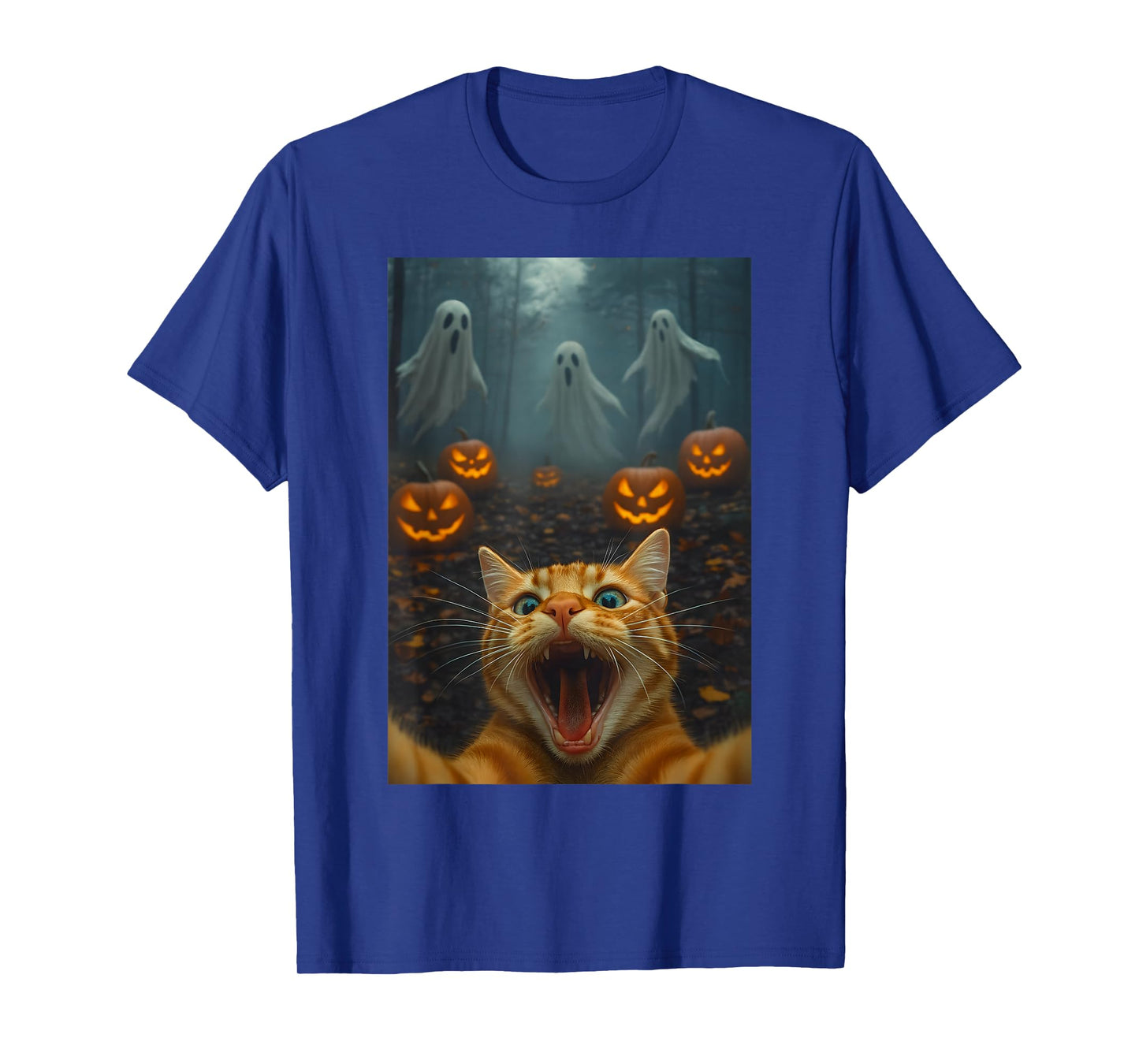 Spooky Halloween Funny Cat Selfie with Ghost Boo Pumpkin T-Shirt