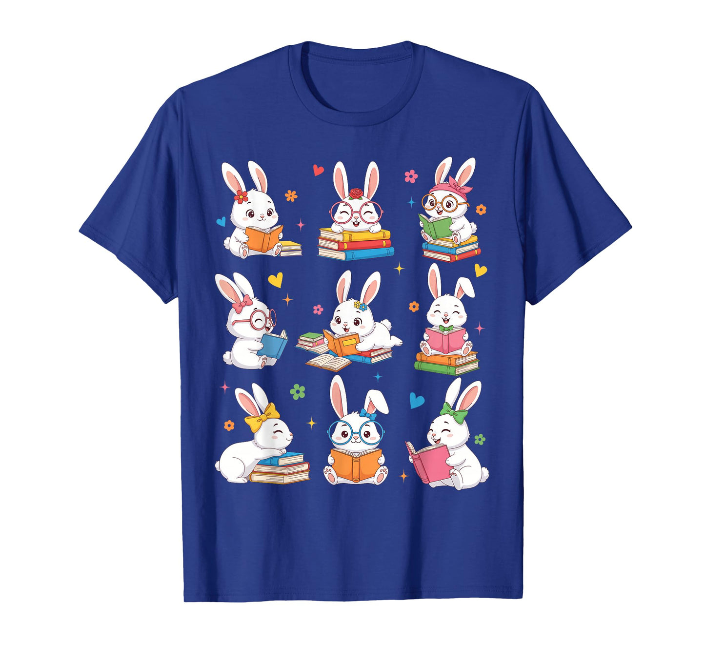 Easter Teacher Cute Bunny Reading Books Bookworm Women Girl T-Shirt