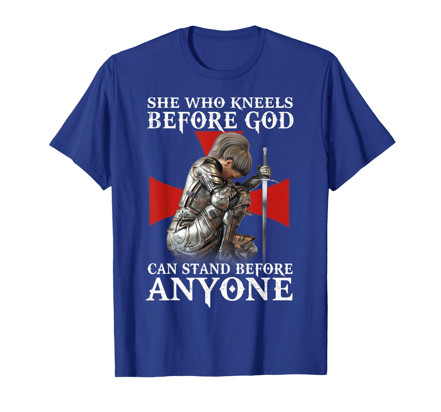 Women Knight Templar Warrior Kneels Before God T-Shirt