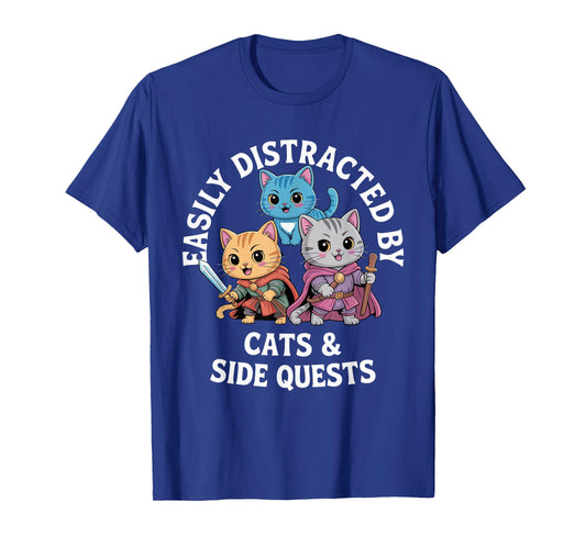 Easily Distracted by Cats and Sidequests RBG Roleplay Gamer T-Shirt