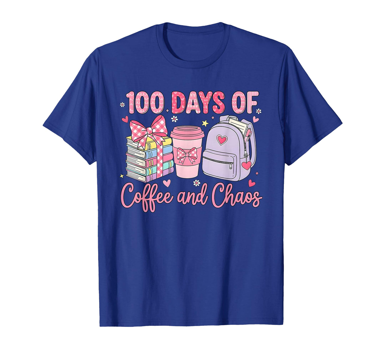 100 Days of Coffee and Chaos School Teacher 100th Day Bow T-Shirt