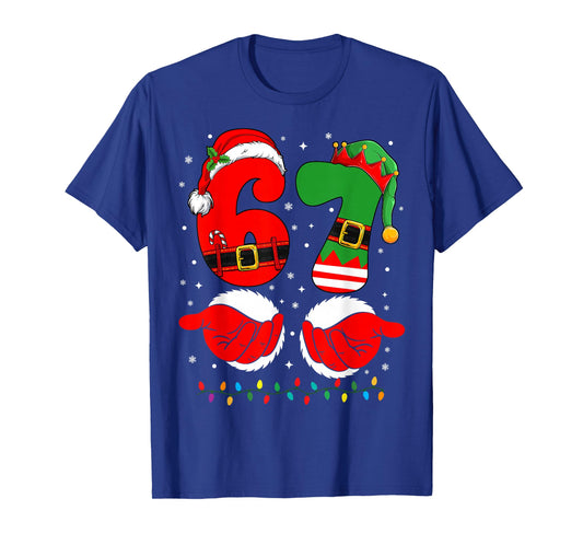 6 7 Six Seven Meme Christmas Santa Hands Elf Xmas Light T-Shirt