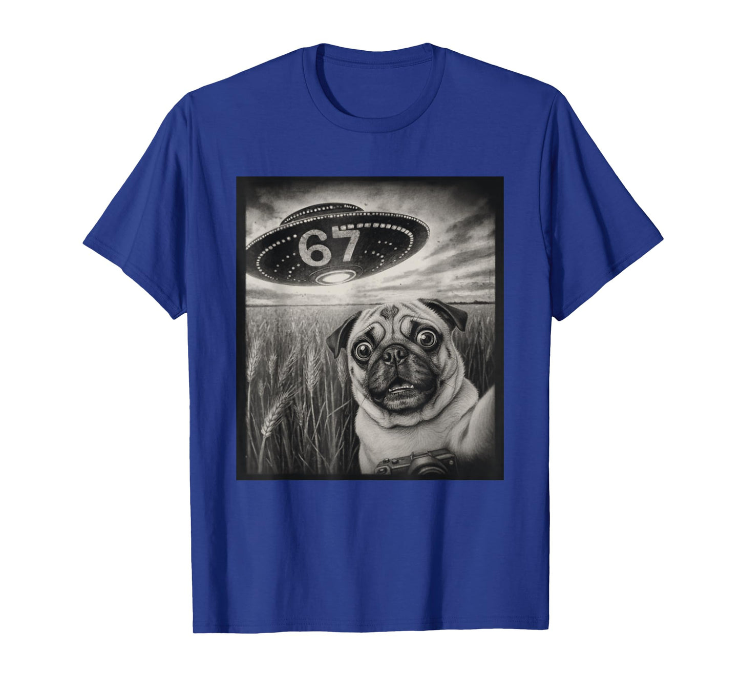 67 Meme Pug Selfie UFO Alien Retro T-Shirt