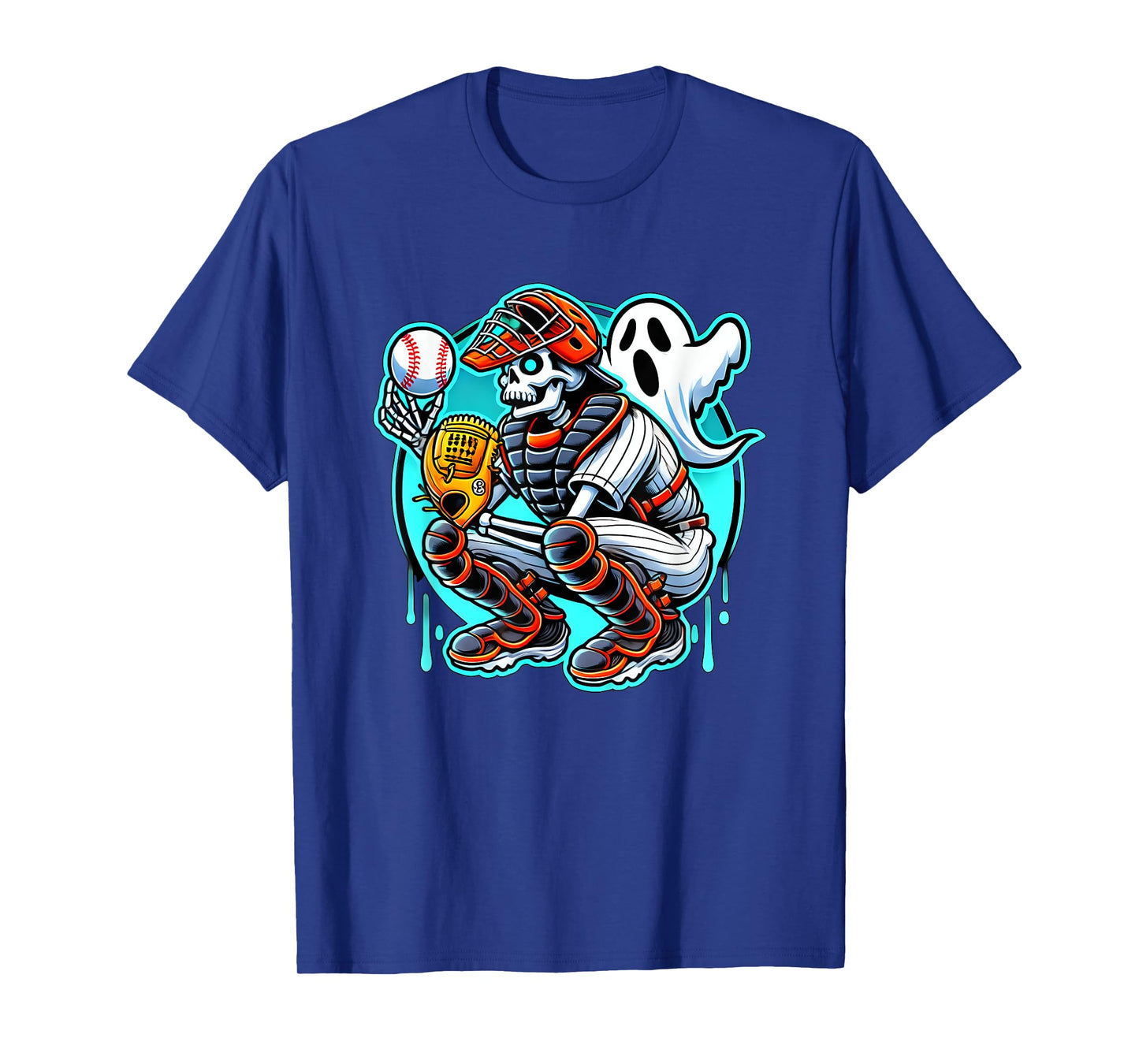 Halloween Skeleton Baseball Catcher T-Shirt
