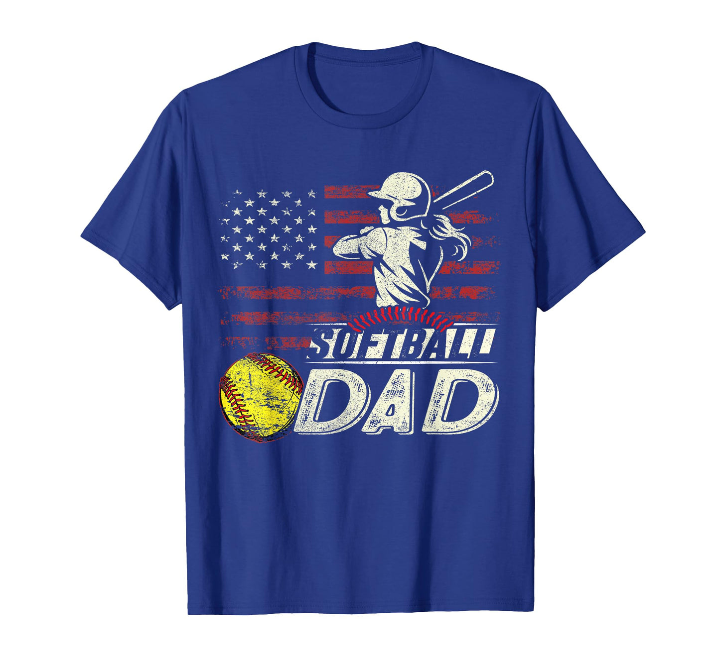 Softball Dad US Flag Gifts For Dad Men Patriotic Fathers Day T-Shirt