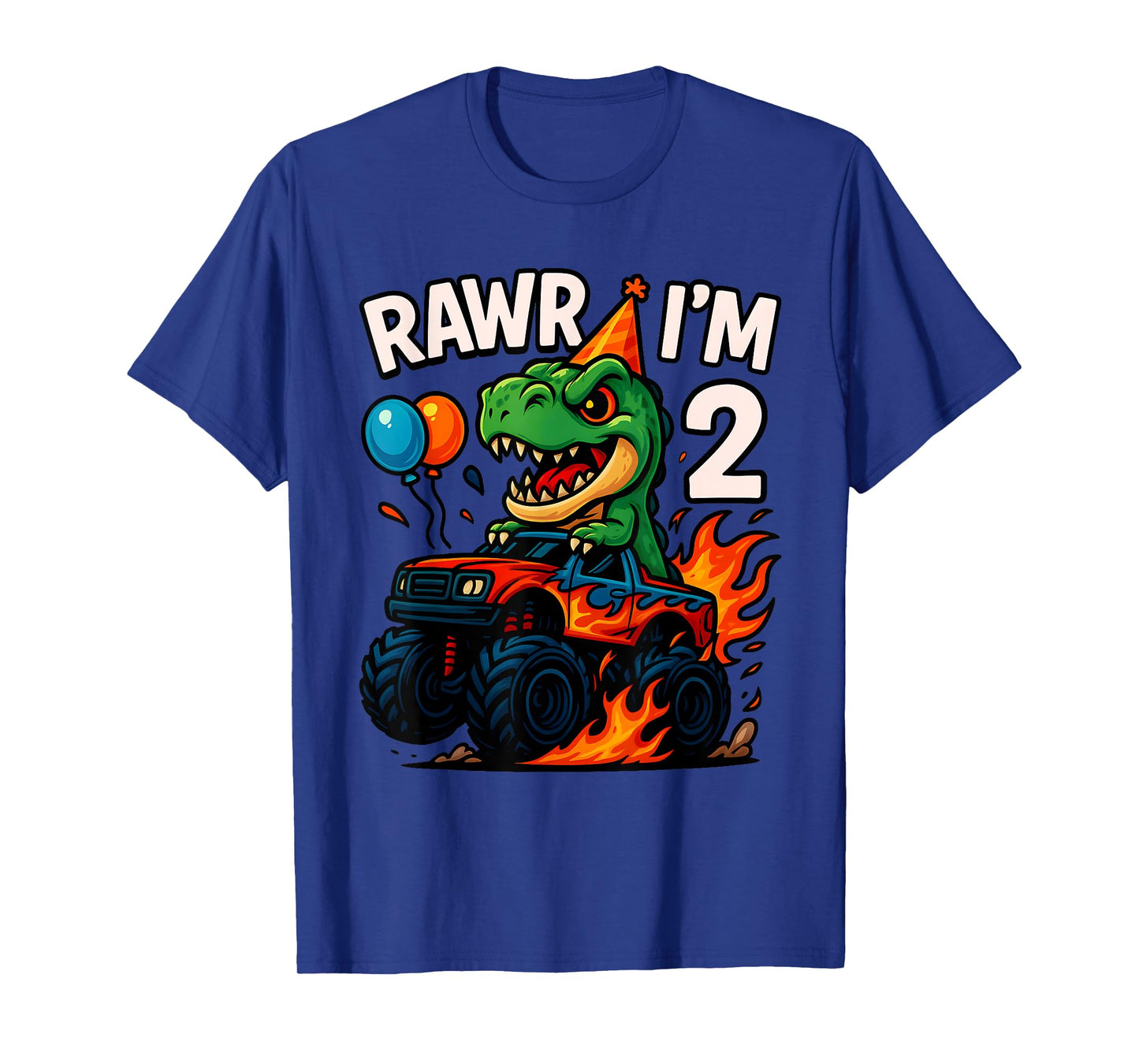 Rawr I'm 2 Second Birthday Party T Rex Monster Truck Boys T-Shirt
