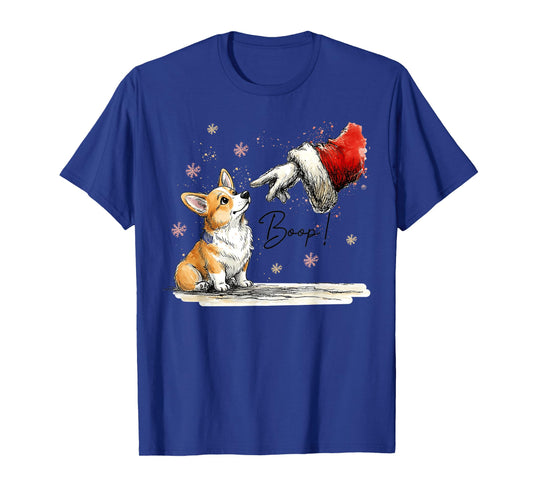 Corgi Dog and Santa Hand Retro Christmas Boop Holiday T-Shirt