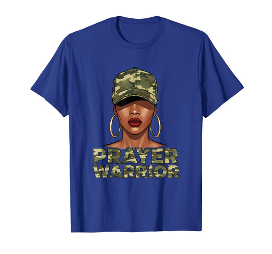 Christian Camo Prayer Warrior, Afro Black Woman Faith Art T-Shirt