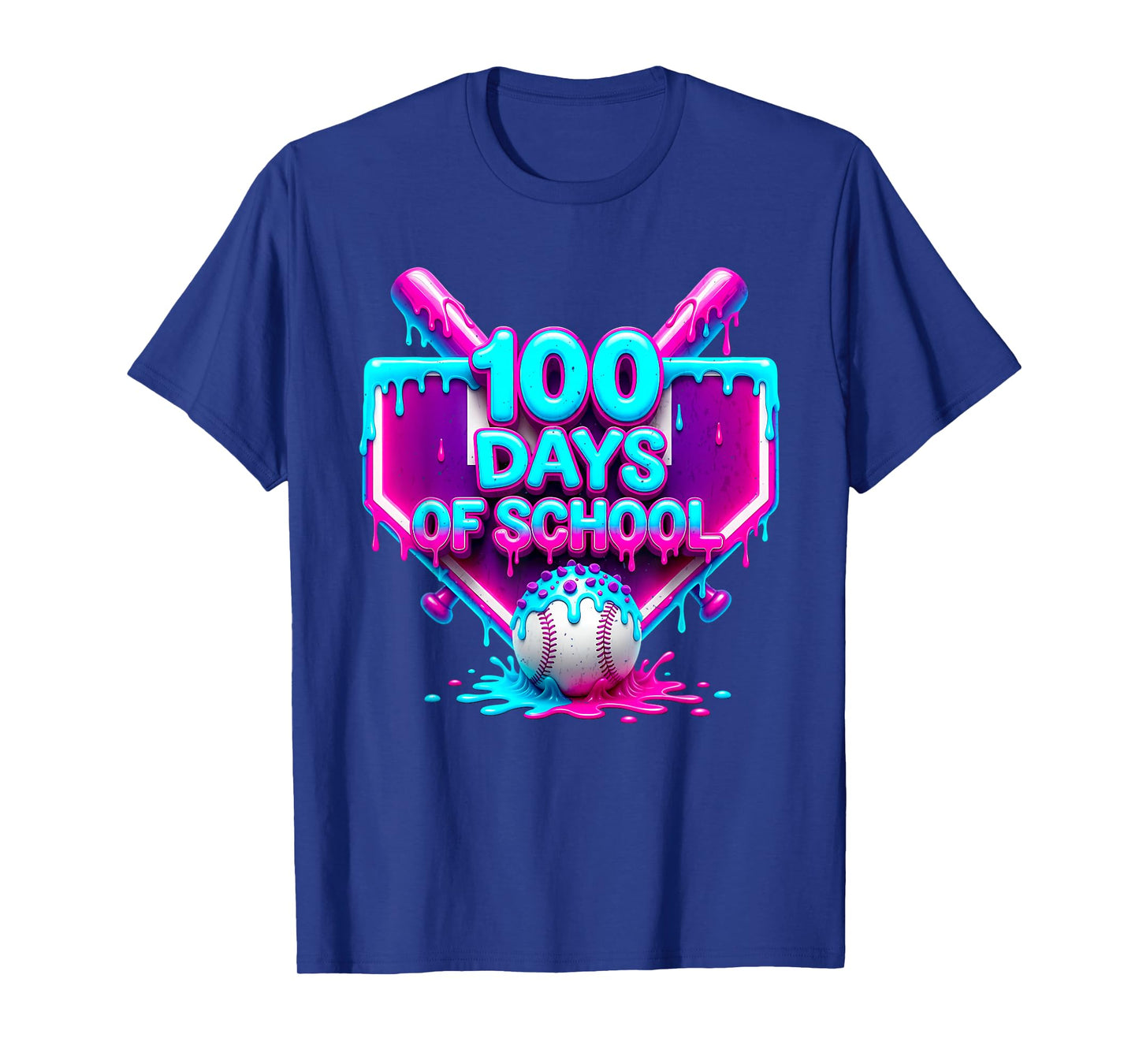 100 Days of School Baseball Drip 100 Days for Boys and Kids T-Shirt