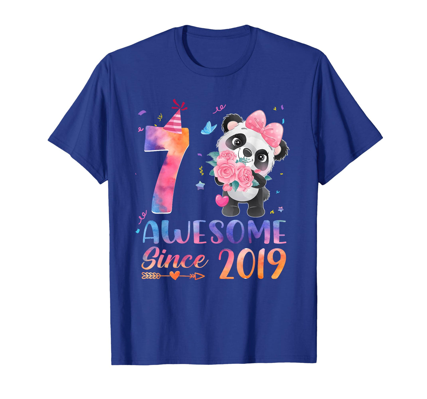 7 Years Old 7th Birthday Panda Awesome Since 2019 T-Shirt