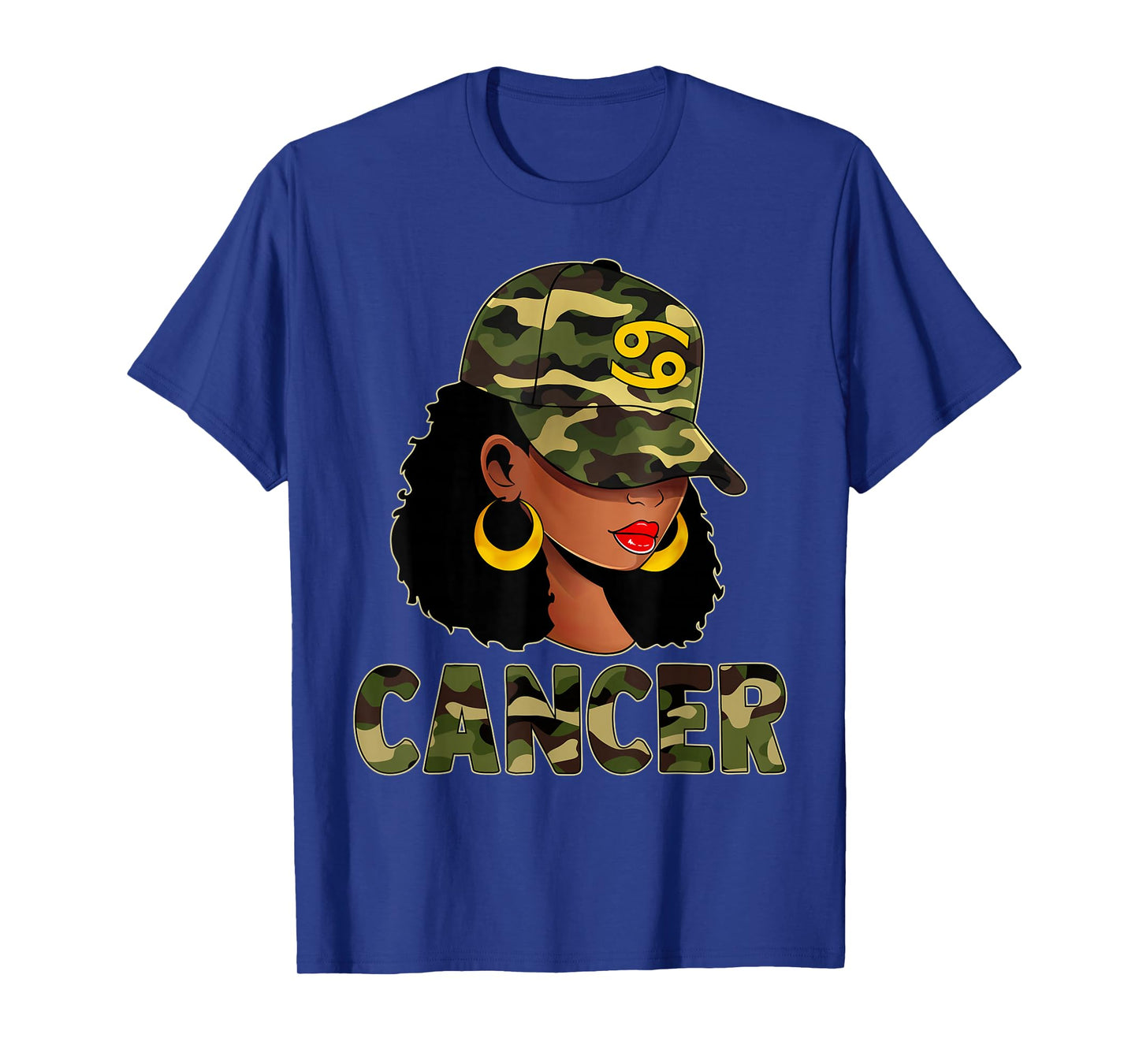 Cancer Queen Camouflage Black Woman Cap Zodiac Sign T-Shirt
