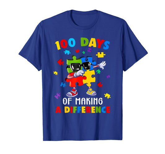 100 Days of Difference Autism Awareness 100th Day of School T-Shirt