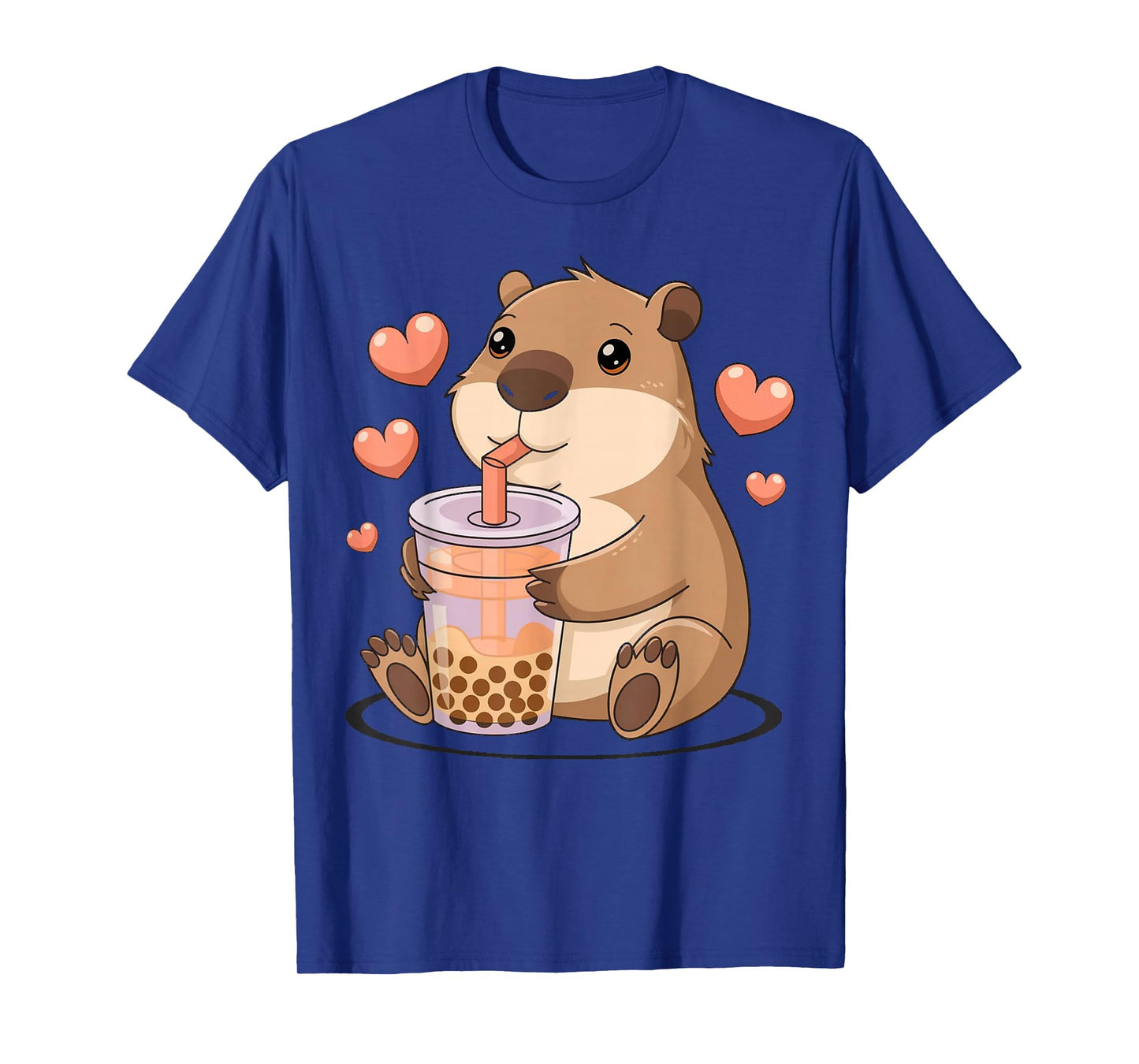 Cute Heart & Capybara Kawaii Drinking Bubble Tea Lover Girls T-Shirt