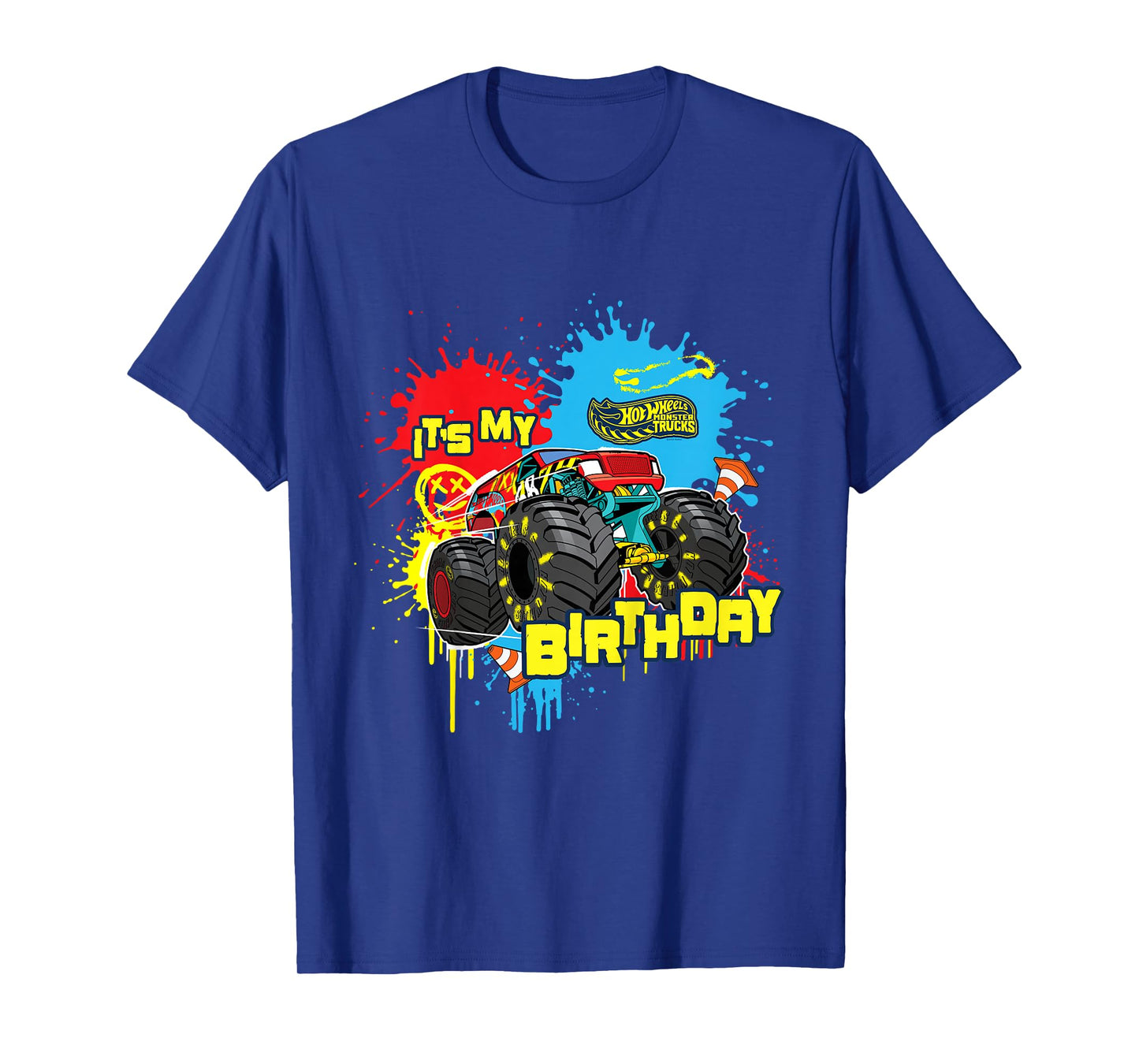 Kids Hot Wheels Monster Trucks - It's My Birthday Paint Splatter T-Shirt