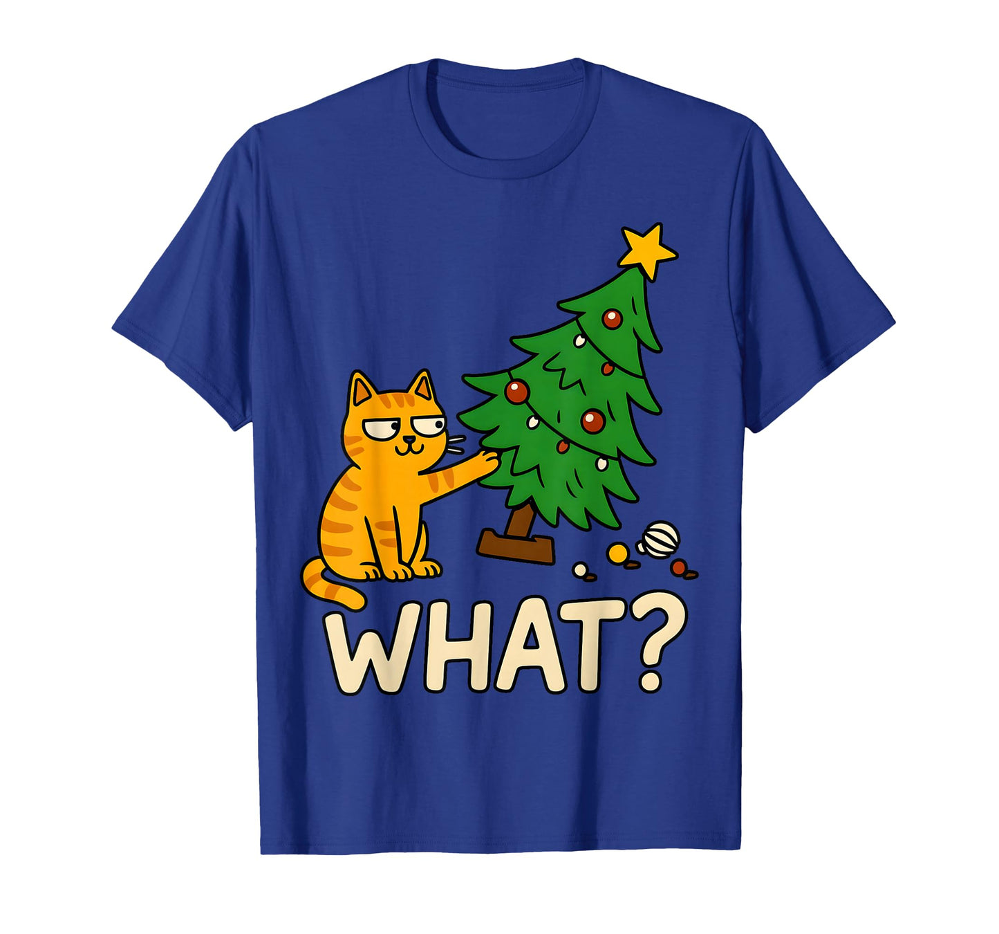 Tabby Cat Xmas Cat Pushing Christmas Tree Over Cat What? T-Shirt