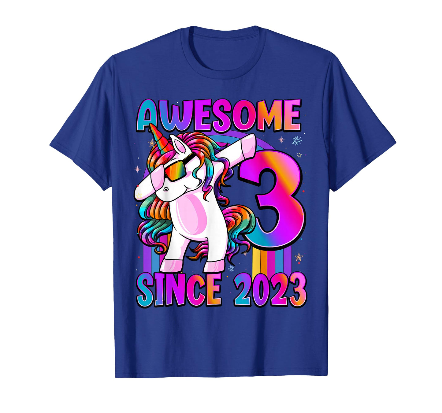 3 Year Old Girl Awesome Since 2023 Unicorn 3rd Birthday T-Shirt