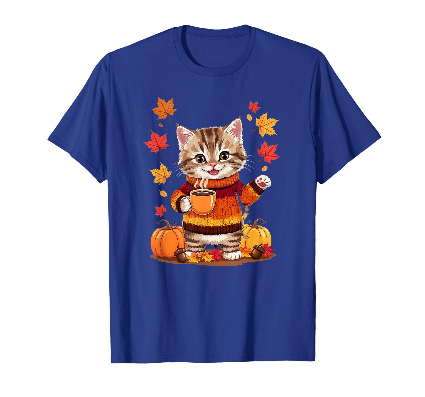 Cute Kitten With Sweater Funny Fall Graphic T-Shirt